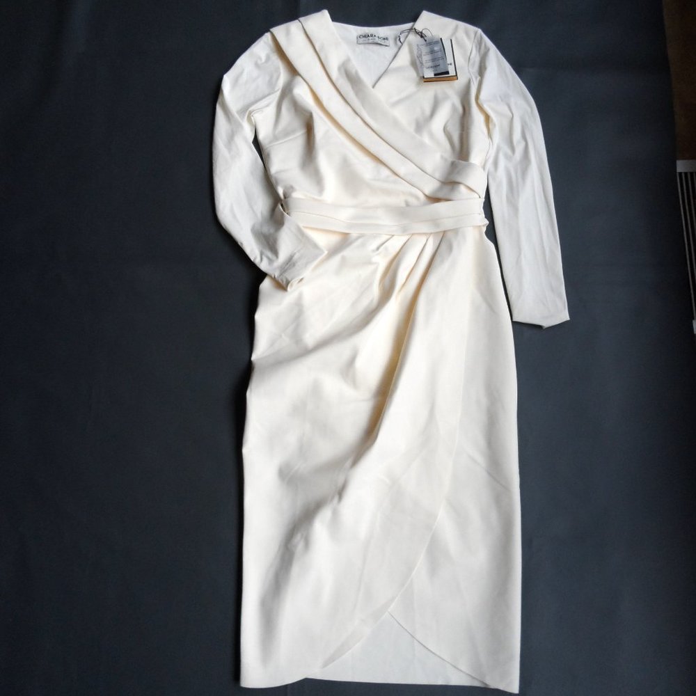 NWT$750 Chiara Boni La Petite Robe Jodene Pleated Wrap Midi Dress 46 10 - Picture 8 of 14